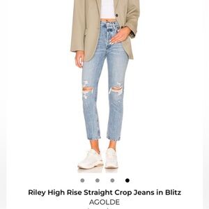 AGOLDE Riley High Rise Crop Jeans 27 Distressed Light Wash Raw Hem